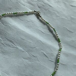 Elegant Green and White Beaded Necklace